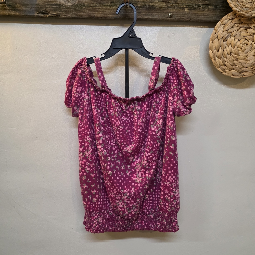 Place Burgundy Floral Off-Shoulder Top